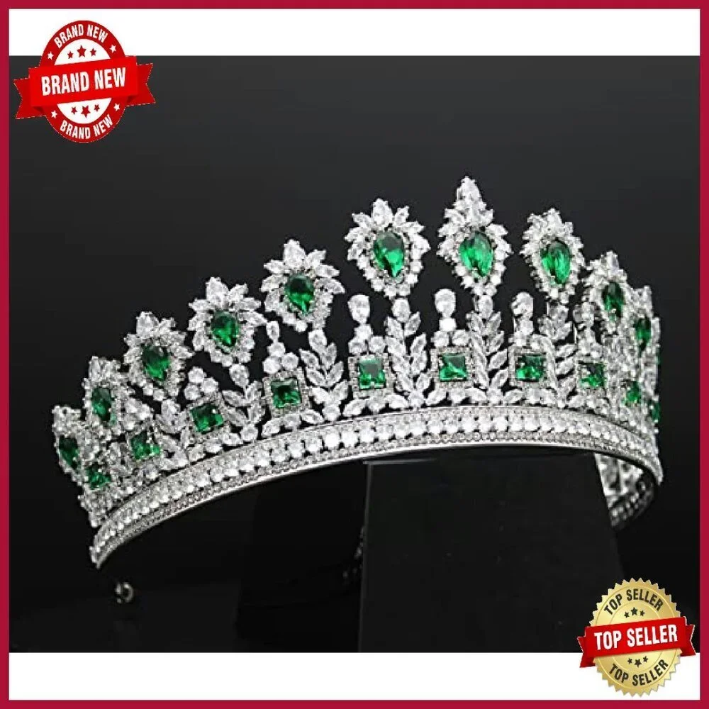 Large Handmade Cubic Zirconia Bridal Tiara Headpiece for Weddings Prom